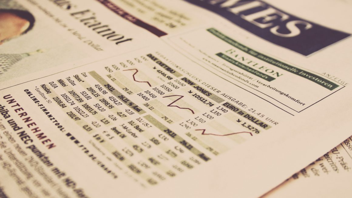 Image of Financial section of the New York Times newspaper showing charts